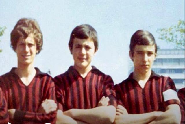 Fulvio Collovati (left) with Milan youth-sector teammates, Enrico Magrini among them, in the rossonero vivaio of the mid-Seventies. By 1980 the homegrown centre-back was a pillar of the first-team defence and an Azzurro — and he stayed aboard for the year of penance in Serie B.