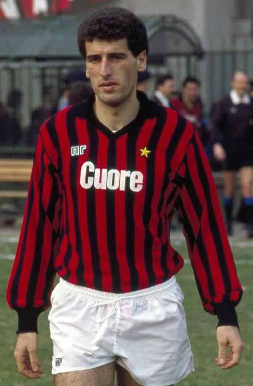 Mauro Tassotti in the red and black (pictured in the 1983-84 season). Signed from Lazio in the summer of 1980, the young right-back served his apprenticeship in the Serie B trenches of 1980-81 alongside Baresi and Buriani — the first steps of a rossonero career that would stretch across 17 seasons and into the golden age.