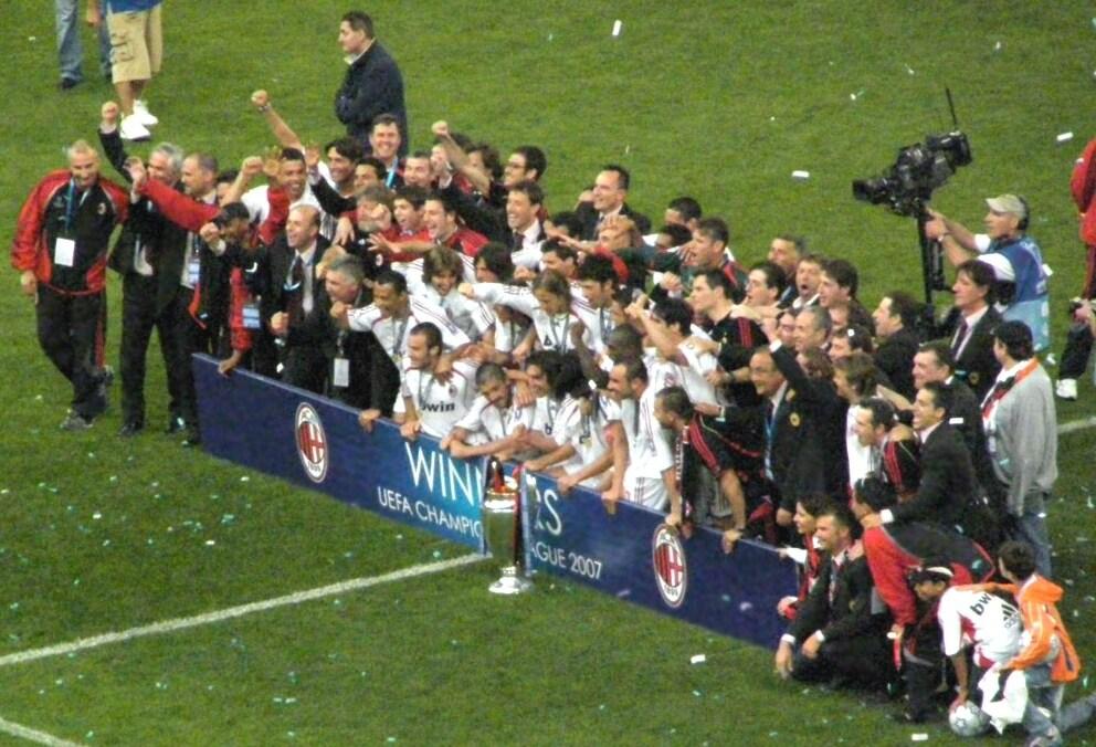 Athens, 23 May 2007: Milan players celebrate with the European Cup after beating Liverpool 2-1 in the Champions League final at the Olympic Stadium — the club's seventh.