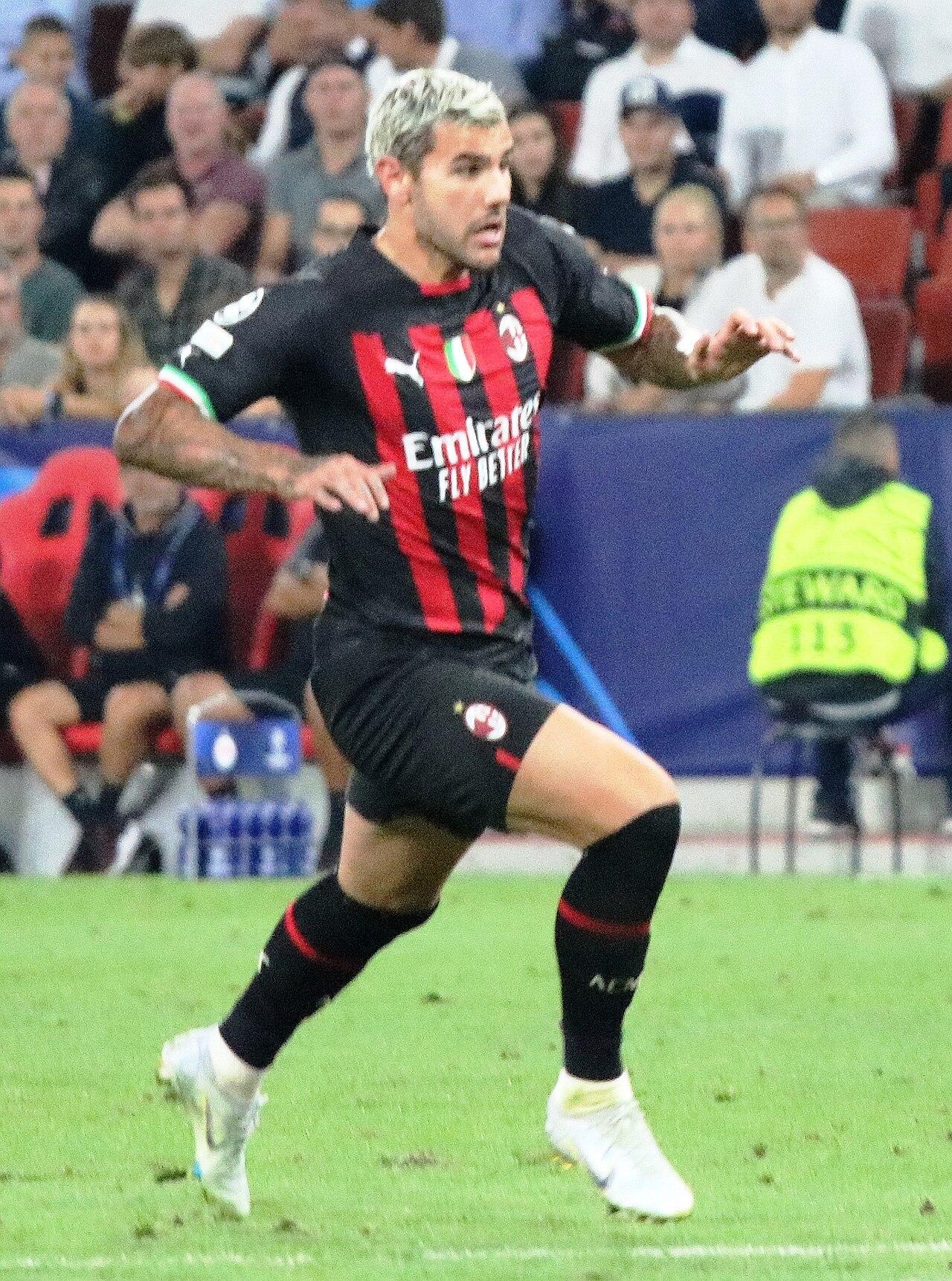 Théo Hernández at the Red Bull Arena on 6 September 2022, Salzburg 1-1 Milan — the champions opening the Group E campaign that would finally return them to the Champions League knockout rounds.
