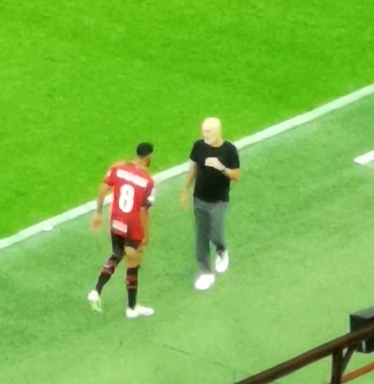 Ruben Loftus-Cheek listening to Stefano Pioli on the San Siro touchline, 19 September 2023, as Milan opened Champions League Group F with a goalless draw against Newcastle United. The rebuilt midfield bought with the Tonali money would finish the group third behind Dortmund and PSG, and fall into the Europa League.