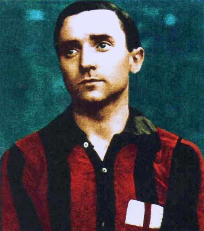 Belgian centre-forward Louis Van Hege in Milan colours, photographed before the First World War; he joined the club in 1910.