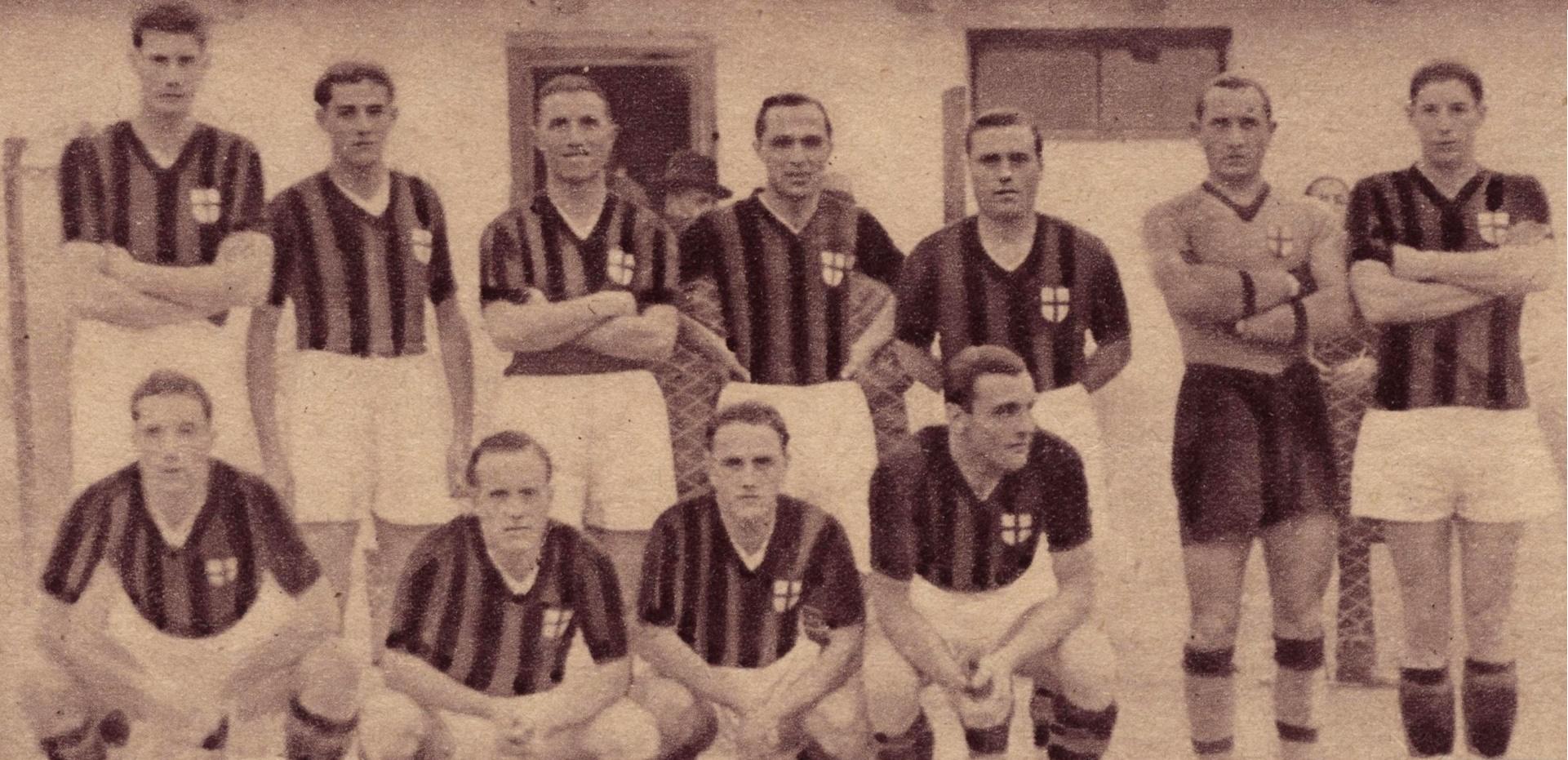 The Milan squad of 1931-32, rebuilt under Hungarian coach Jozsef Banas — the rossoneri climbed to 4th place as Piero Pastore led the line with 13 league goals.