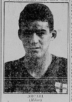 Pietro Arcari, Milan's young forward, as pictured in the Corriere della Sera of 31 October 1931 — signed from Cremonese in 1930, he would wear the rossonero shirt until 1936.