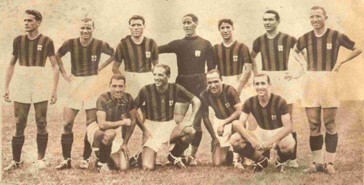 A Milan Associazione Sportiva line-up of 1937-38 — the season of József Bánás's Hungarians-and-locals side, with Aldo Boffi leading the scoring, Egidio Capra's derby winner, and a teenage Ezio Loik breaking through.