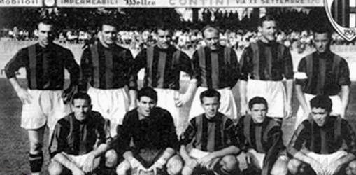 A Milan formation from the 1951-52 season, the year the rossoneri chased Juventus to the wire as reigning champions.