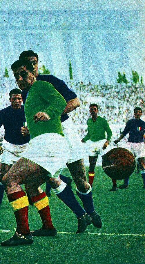 Rome, 18 November 1956: Gunnar Nordahl in Roma colours against Fiorentina — the summer of 1956 had ended the Gre-No-Li era, the greatest goalscorer Milan ever had sold south after eight seasons and 210 league goals.