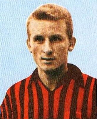Giovanni Trapattoni in the rossonero shirt, 1963 — Rocco's shadow-marker, who blanketed Eusébio at Wembley days after doing the same to Pelé.