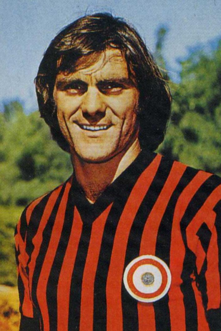 Giuseppe Sabadini in 1972, the tricolore coccarda on his chest marking Milan's 1971-72 Coppa Italia triumph.